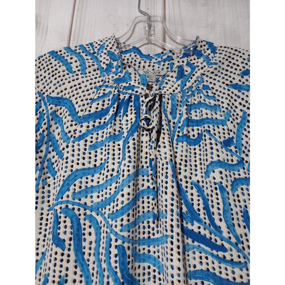 Nic+Zoe Blouse Womens 2XL Blue White Abstract Leaf Print Cap Sleeve Top‎ XXL - Picture 4 of 8